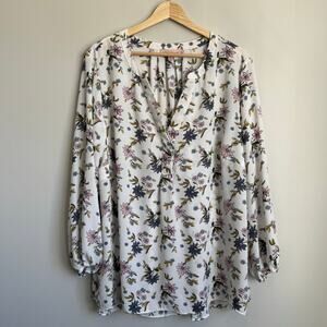 Philosophy Women's Blouse Top Size 2X White Floral Boho Prairie Spring Flowy